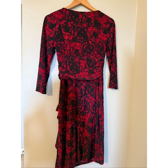 Ralph Lauren 4 Knee Length Crossover Dress Red Black Floral Victorian Cocktail - Picture 7 of 10